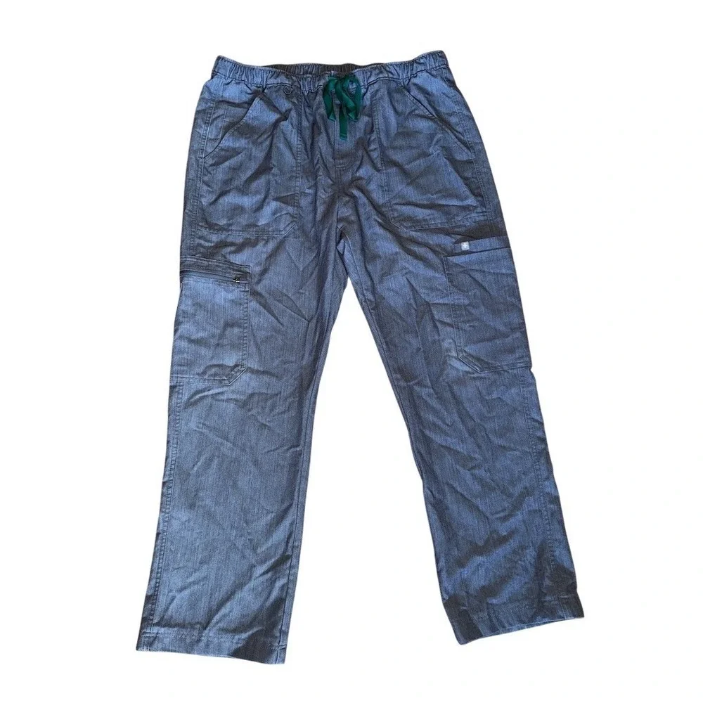 FIGS Technical Collection Men's Scrub Pants Size L Gray Cargo Drawstring‎ zipper